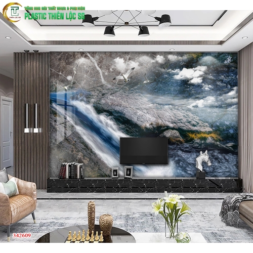 Tranh Vân Đá Ceramic Vách Tivi Vân Đá Đối Xứng