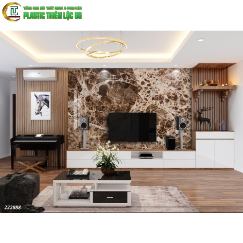 Tranh Vân Đá Ceramic Vách Tivi Vân Đá Nâu Vàng