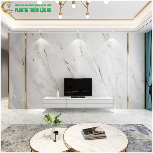 Ốp tường nhựa Pvc vân đá phòng khách sang trọng