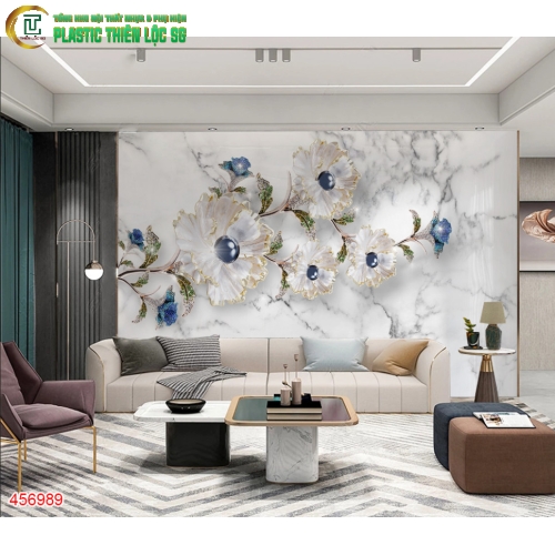 Tranh PVC Vân Đá Ceramic Vách Sofa Tranh Hoa 8D