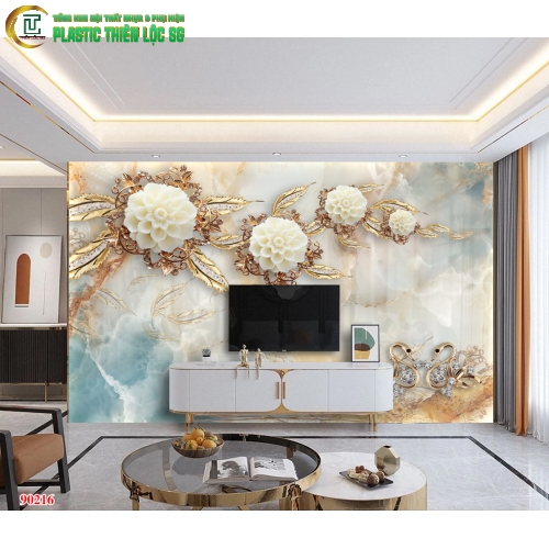 Tranh Vân Đá Ceramic Vách Tivi Tranh Hoa 8D