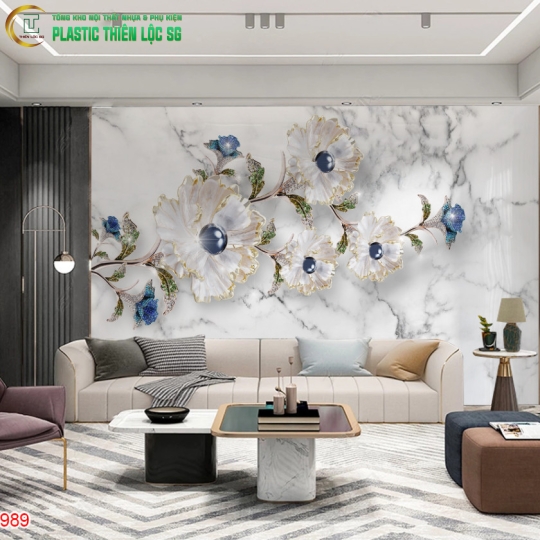 Tranh PVC Vân Đá Ceramic Vách Sofa Tranh Hoa 8D