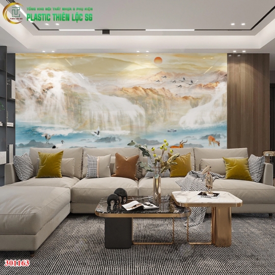 Tranh PVC Vân Đá Ceramic Vách Sofa Trừu Tượng Hiện Đại