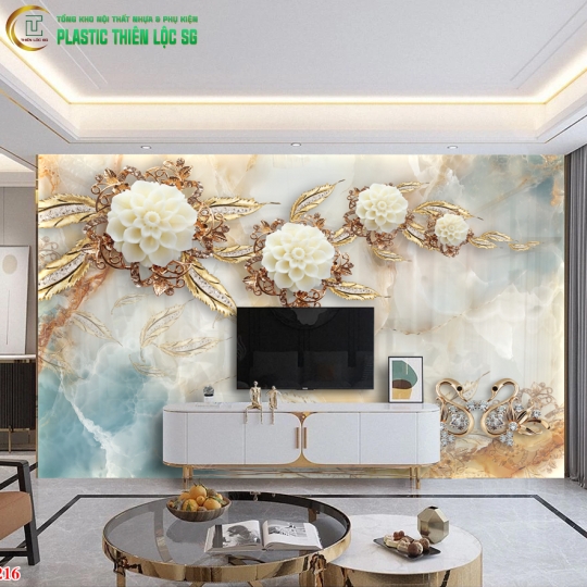 Tranh Vân Đá Ceramic Vách Tivi Tranh Hoa 8D