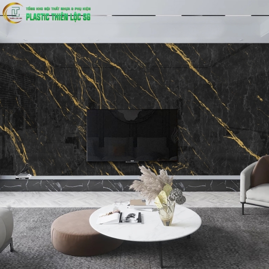 Tranh Vân Đá Ceramic Vách Tivi Vân Đá Đen