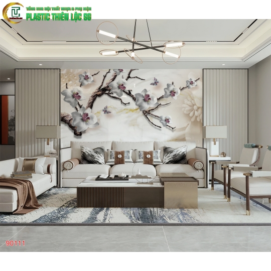 Tranh PVC Vân Đá Ceramic Vách Sofa Tranh Hoa 8D