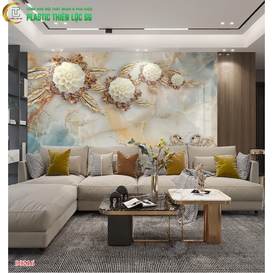 Tranh PVC Vân Đá Ceramic Vách Sofa Tranh Hoa 8D