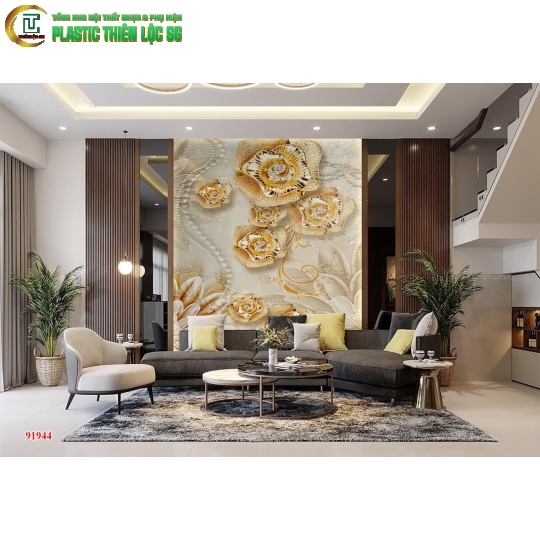 Tranh PVC Vân Đá Ceramic Vách Sofa Tranh Hoa 8D