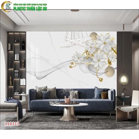 Tranh PVC Vân Đá Ceramic Vách Sofa Tranh Hoa 8D
