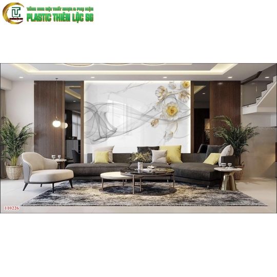 Tranh PVC Vân Đá Ceramic Vách Sofa Tranh Hoa 8D