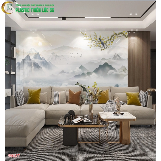 Tranh PVC Vân Đá Ceramic Vách Sofa Trừu Tượng Hiện Đại