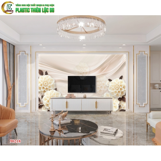 Tranh Vân Đá Ceramic Vách Tivi Tranh Hoa 8D