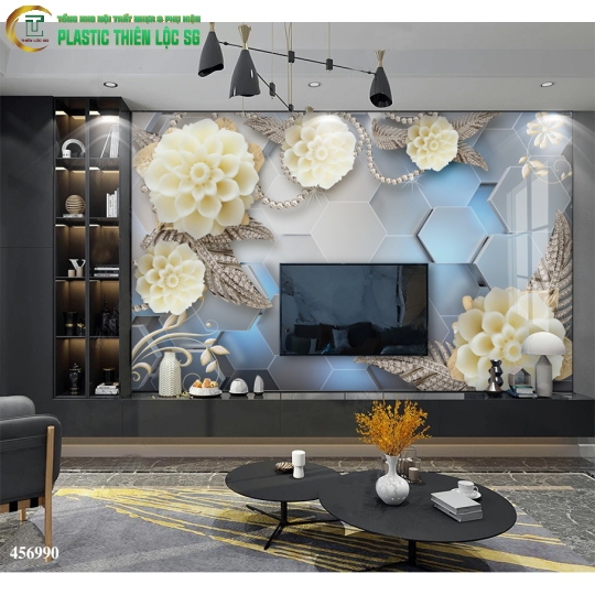 Tranh Vân Đá Ceramic Vách Tivi Tranh Hoa 8D
