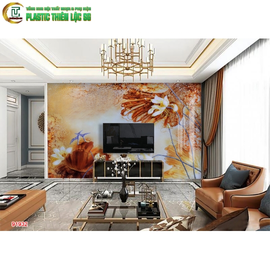 Tranh Vân Đá Ceramic Vách Tivi Tranh Hoa 8D
