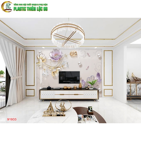 Tranh Vân Đá Ceramic Vách Tivi Tranh Hoa 8D