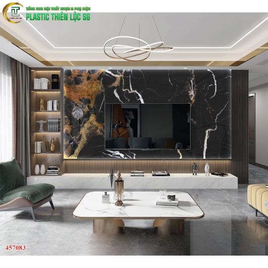 Tranh Vân Đá Ceramic Vách Tivi Vân Đá Đen