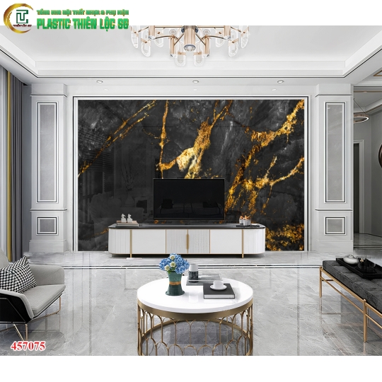Tranh Vân Đá Ceramic Vách Tivi Vân Đá Đen