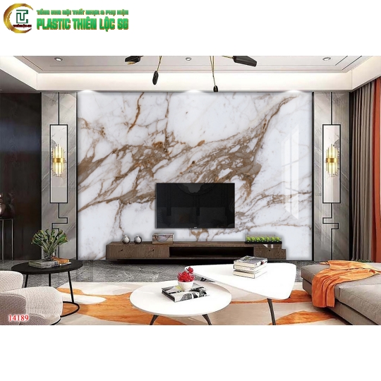 Tranh Vân Đá Ceramic Vách Tivi Vân Đá Nâu Vàng