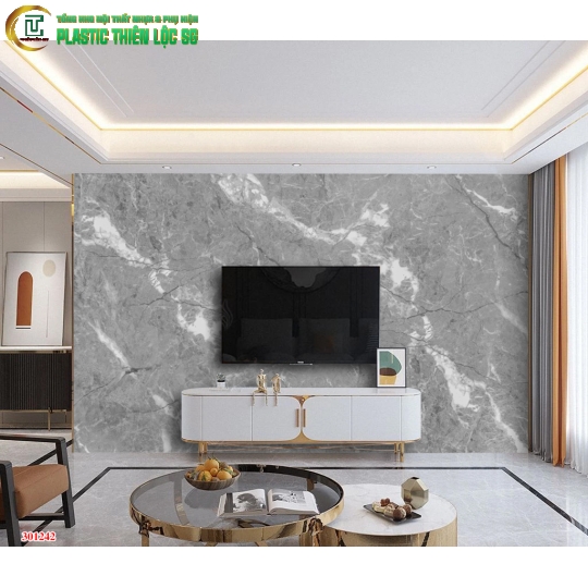 Tranh Vân Đá Ceramic Vách Tivi Vân Đá Xám Ghi