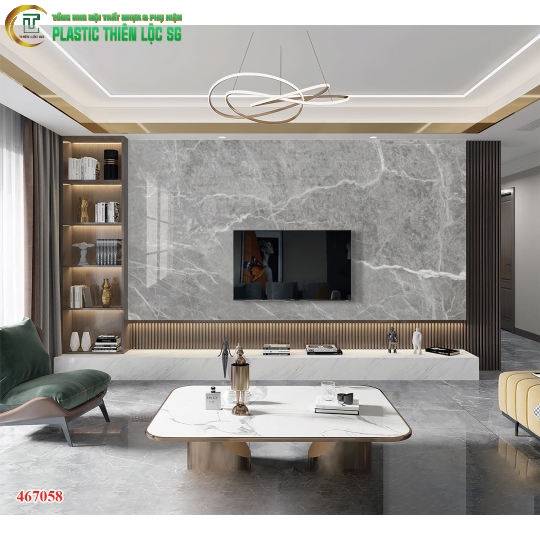 Tranh Vân Đá Ceramic Vách Tivi Vân Đá Xám Ghi