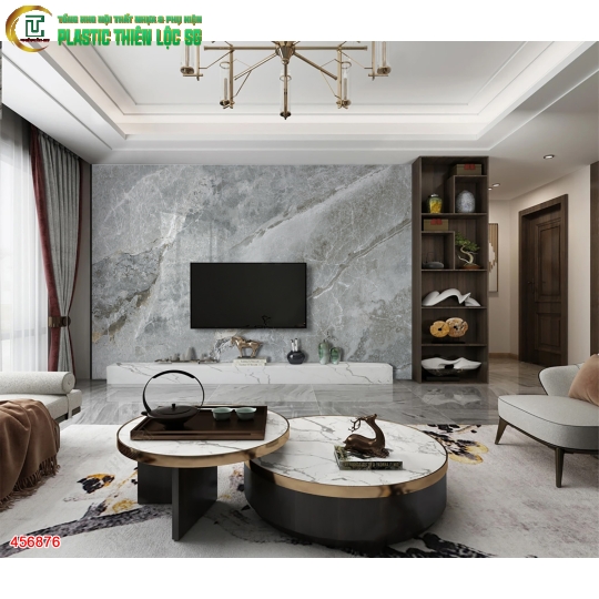 Tranh Vân Đá Ceramic Vách Tivi Vân Đá Xám Ghi