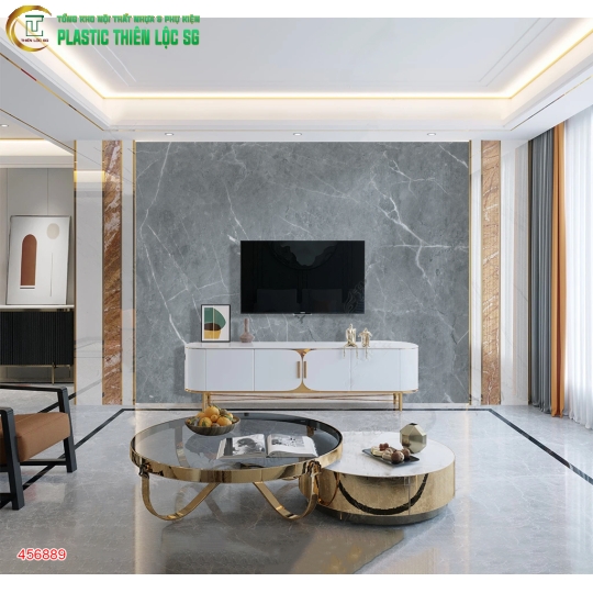 Tranh Vân Đá Ceramic Vách Tivi Vân Đá Xám Ghi