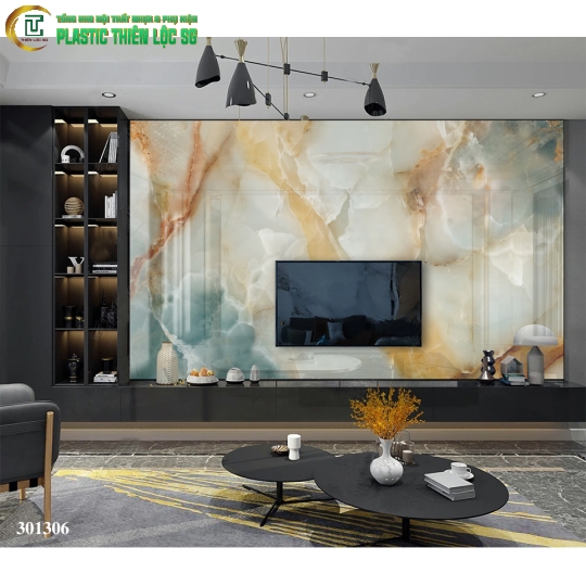 Tranh Vân Đá Ceramic Vách Tivi Vân Đá Xanh