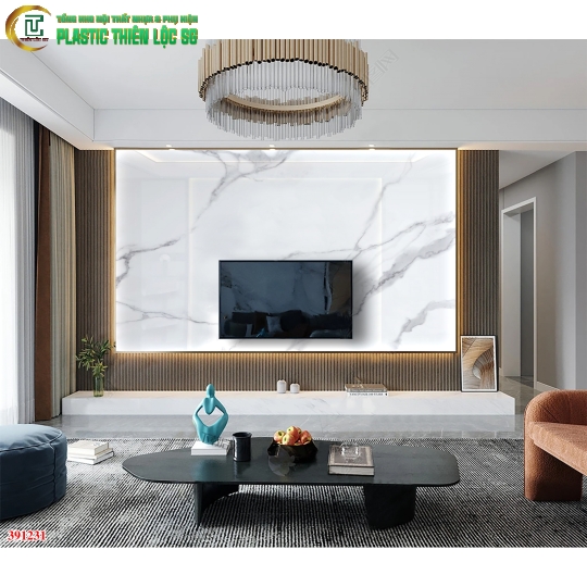 Tranh Vân Đá Ceramic Vách Tivi Vân Đá Vân Đen Trắng Vân Mây