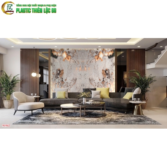 Tranh PVC Vân Đá Ceramic Vân Đá Giả Xuyên Sáng Sofa